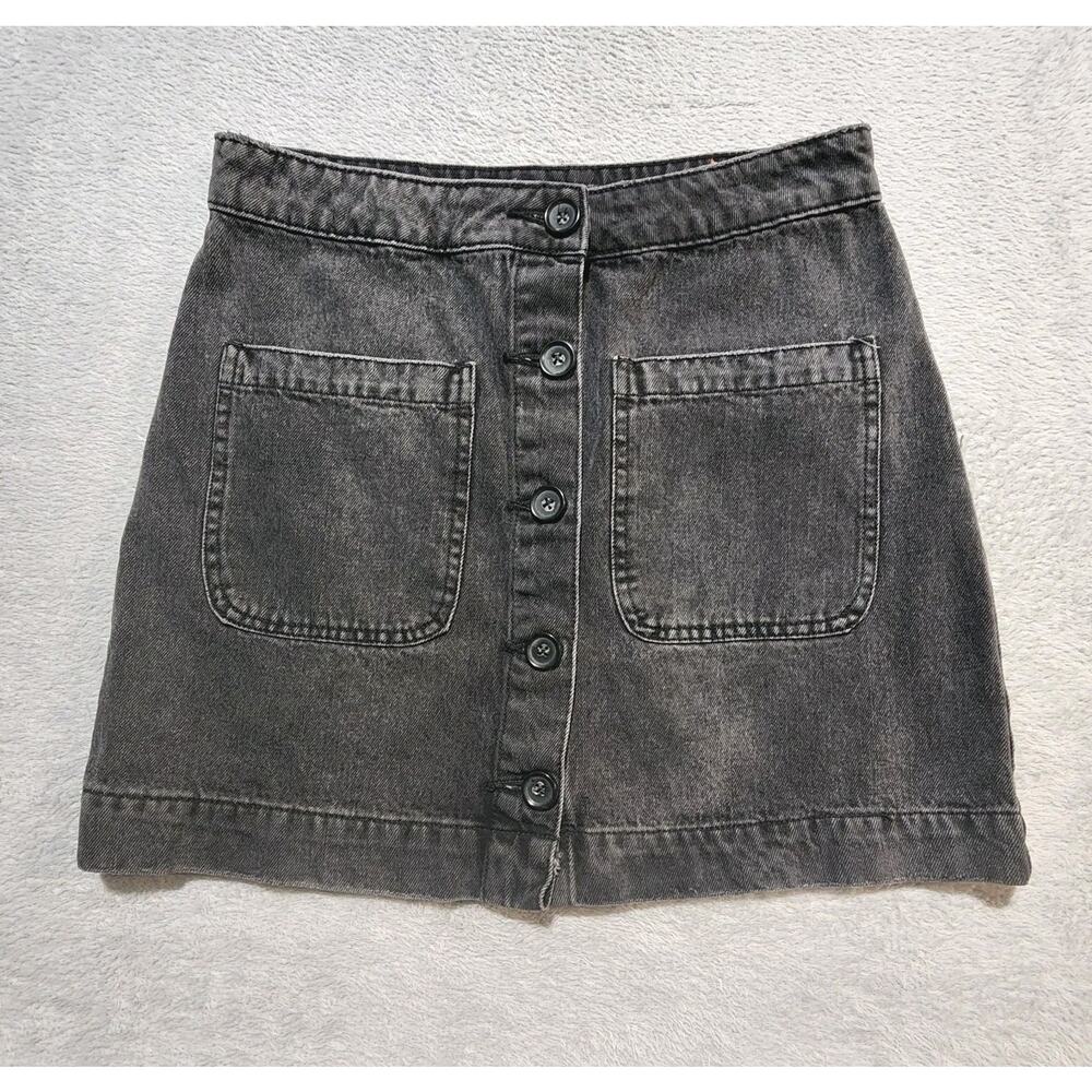 Free People We The Free Jean Skirt Mini Button Front Black Pockets Womens Sz 27